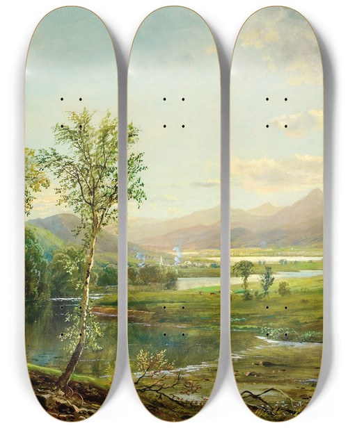 Triptych art skateboard deck of Edmund Darch Lewis Figures Walking Along The River by Edmund Darch Lewis (1835-1910)