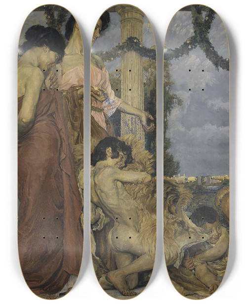Triptych art skateboard deck of Otto Greiner Herkules Bei Omphale by Otto Greiner (1869-1916)