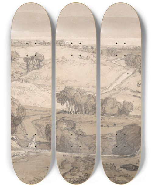 Triptych art skateboard deck of John Sell Cotman Holt Heath Near Norwich by John Sell Cotman (1782-1842)