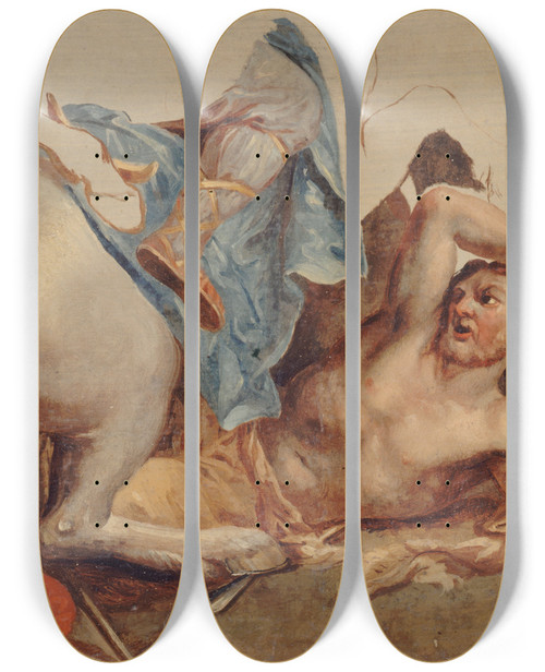 Triptych art skateboard deck of Pauljacquesaim Baudry Tude De Cheval Et De Cavalier Tomb Daprs Le Brun by Paul-Jacques-Aim Baudry (1828-1886)