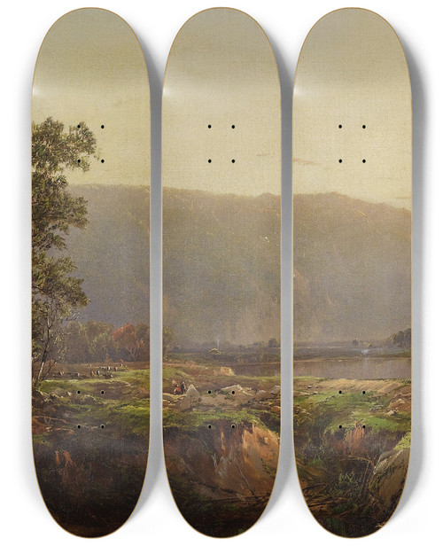 Triptych art skateboard deck of William Louis Sonntag View Of The White Mountains by William Louis Sonntag (1822-1900)