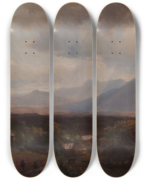 Triptych art skateboard deck of Hermann Fuechsel In The White Mountains by Hermann Fuechsel (1833-1915)
