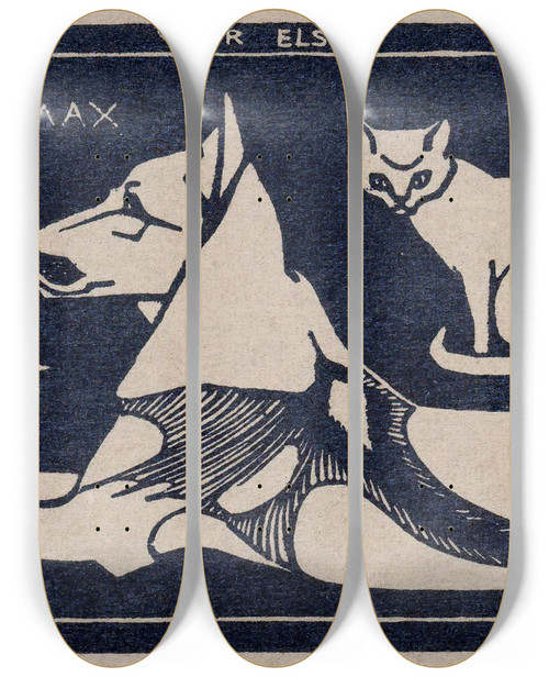 Triptych art skateboard deck of Julie De Graag Akbar Max Poes by Julie de Graag (1877-1924)