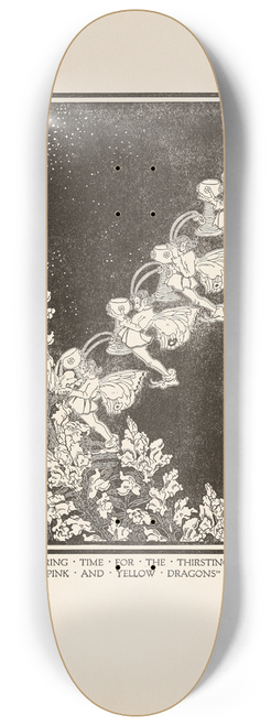 Dugald Stewart Walker - It is watering time for the thirsting flock of pink and yellow dragons 8.25 inch art skate deck