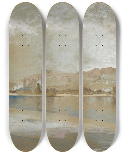 Triptych art skateboard deck of Thomas Moran Green River From The Ferry Wyoming Territory by Thomas Moran (1837-1926)