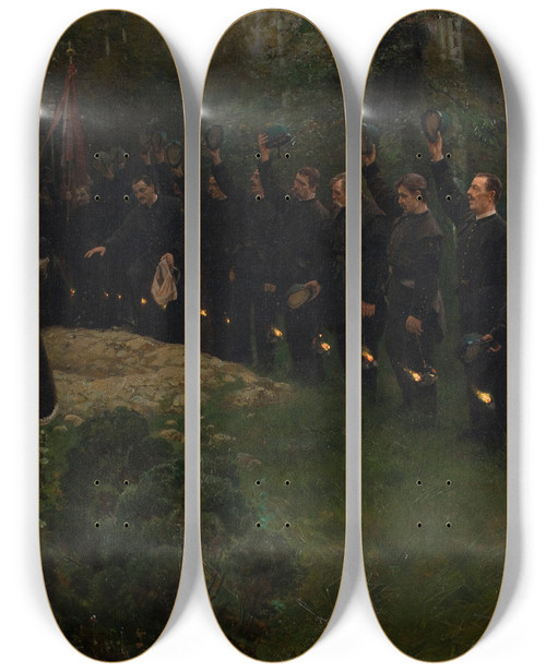 Triptych art skateboard deck of Piotr Stachiewicz Miners Funeral by Piotr Stachiewicz (1858-1938)