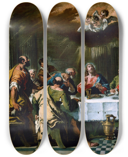 Triptych art skateboard deck of Sebastiano Ricci The Last Supper_2 by Sebastiano Ricci (1659-1734)