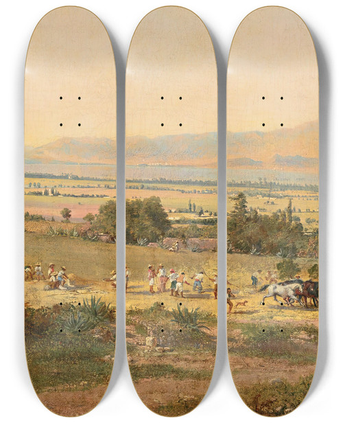 Triptych art skateboard deck of Conrad Wise Chapman Paisaje Del Valle De Mxico Con El Lago De Texcoco by Conrad Wise Chapman (1842-1910)