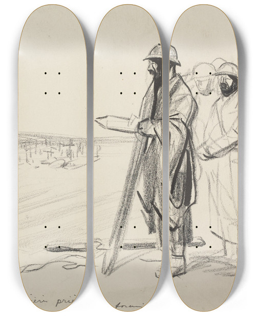 Triptych art skateboard deck of Jeanlouis Forain Au Front De Champagne Les Dernieres Prieres by Jean Louis Forain (1852-1931)