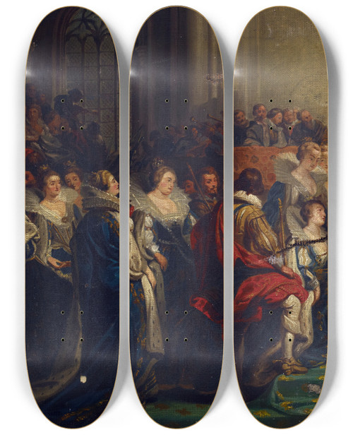 Triptych art skateboard deck of Nils Jakob Olsson Blommr The Coronation Of Maria De Medici by Nils Jakob Olsson Blommer (1816-1853)