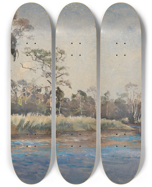 Triptych art skateboard deck of Alfred Parsons A Creek At Wilmington Nc by Alfred Parsons (1847-1920)