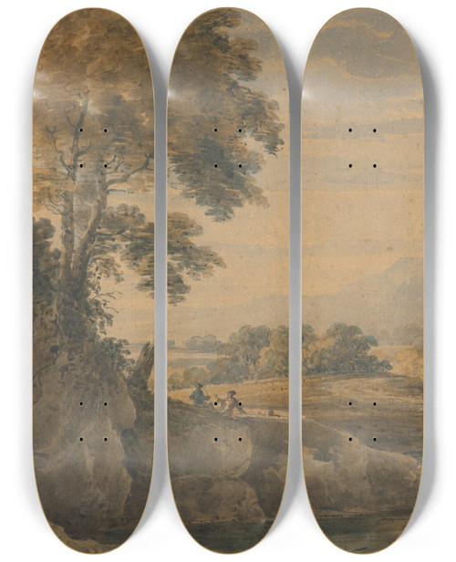 Triptych art skateboard deck of Thomas Girtin Romantic Landscape by Thomas Girtin (1775-1802)