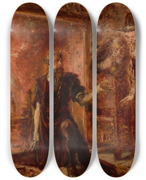 Triptych art skateboard deck of Jan Matejko Alchemist Sendivogius And Sigismund Iii Sketch by Jan Matejko (1838-1893)