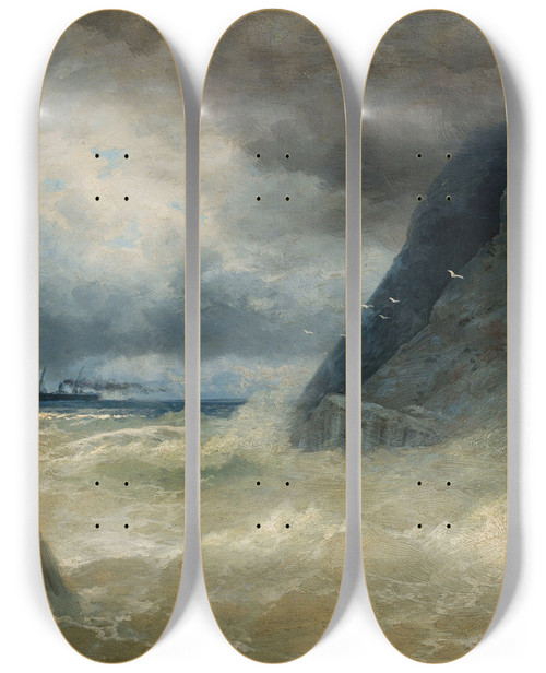 Triptych art skateboard deck of Ivan Konstantinovich Aivazovsky Sea_1 by Ivan Konstantinovich Aivazovsky (1817-1900)