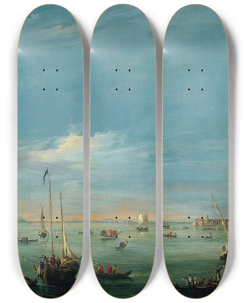 Triptych art skateboard deck of Francesco Guardi View Of The Giudecca Canal And The Zattere by Francesco Guardi (1712-1793)