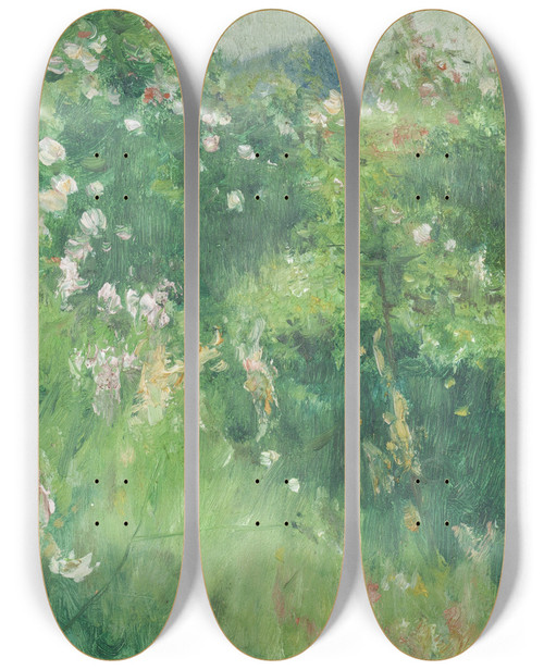 Triptych art skateboard deck of Karl Nordstrm Briarrose Bushes Flowering On The Isle Of Tjrn by Karl Nordstrom (1855-1923)