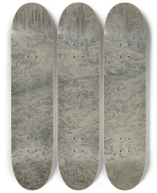 Triptych art skateboard deck of Jakob Maurer Stream In The Forest by Jakob Maurer (1826-1887)