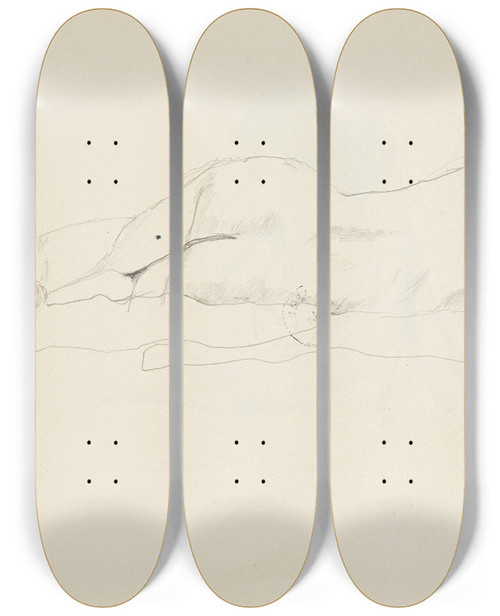 Triptych art skateboard deck of Adolf Sternschuss Akt Lecej Tyem Kobiety by Adolf Sternschuss (1873-1915)