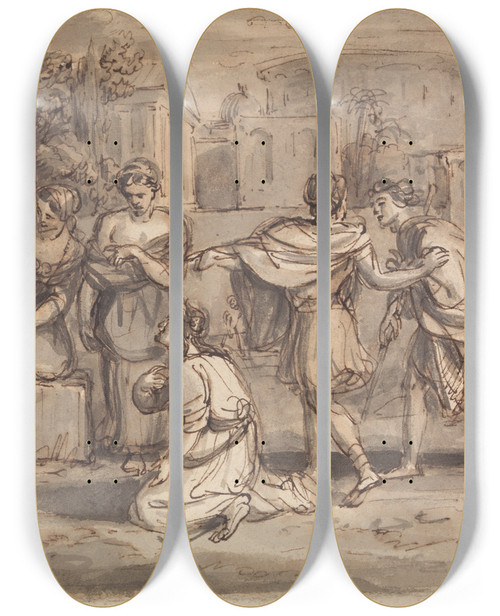 Triptych art skateboard deck of Robert Smirke Skech For Timon Of Athens by Robert Smirke (1752-1845)