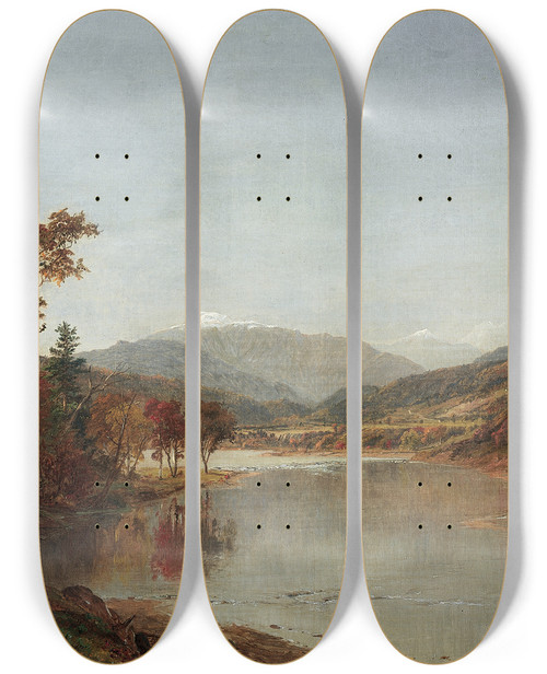 Triptych art skateboard deck of Jasper Francis Cropsey Mount Washington New Hampshire by Jasper Francis Cropsey (1823-1900)