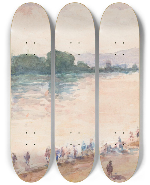 Triptych art skateboard deck of Carel Nicolaas Storm Van Sgravesande Gezicht Vanaf De Oever Over De Volle Breedte Van Een Rivier by Carel Nicolaas Storm van 's-Gravesande (1841-1924)