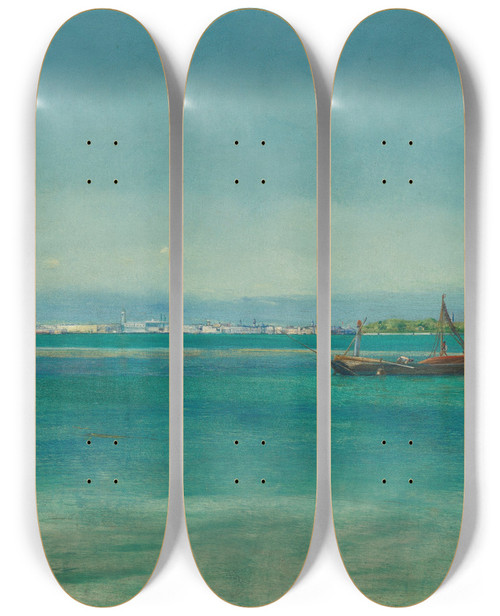 Triptych art skateboard deck of John William Inchbold Venice From The Lido To Giudecca by John William Inchbold (1830-1888)
