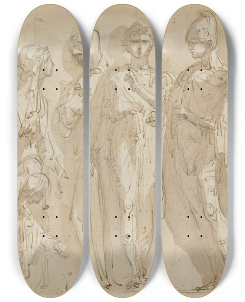 Triptych art skateboard deck of Giuseppe Bernardino Bison Coriolanus Before The Women Of Rome by Giuseppe Bernardino Bison (1762-1844)