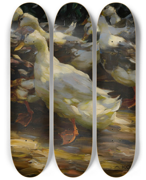 Triptych art skateboard deck of Alexander Koester Ducks In Sunlight_2 by Alexander Koester (1864-1932)