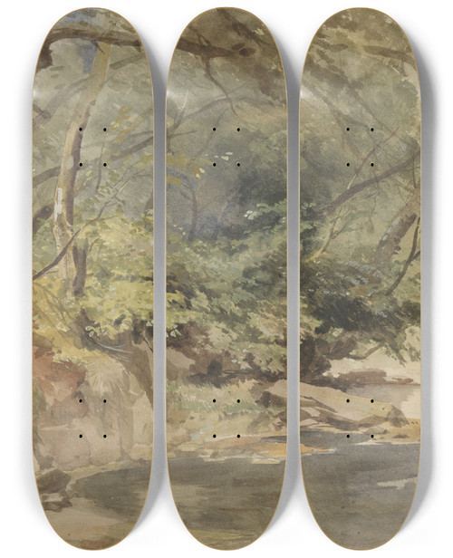 Triptych art skateboard deck of William James Mller Gezicht In Stapleton Wood Bij Bristol by William James Muller (1812-1845)