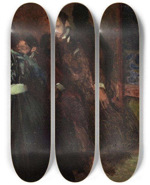 Triptych art skateboard deck of Jzef Mehoffer Sketch To The Painting Conversation by Jozef Mehoffer (1869-1946)