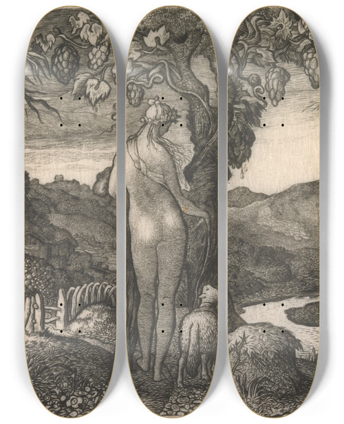 Triptych art skateboard deck of Edward Calvert The Bride by Edward Calvert (1799-1883)