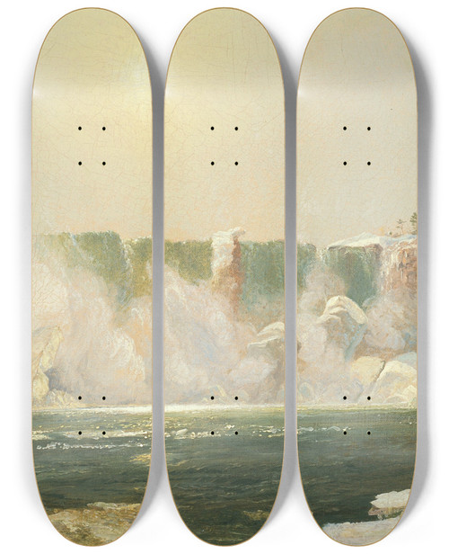 Triptych art skateboard deck of Jasper Francis Cropsey Niagara Falls In Winter by Jasper Francis Cropsey (1823-1900)