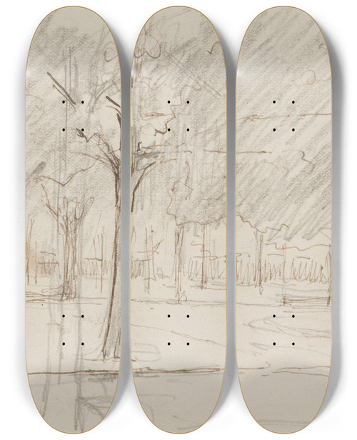 Triptych art skateboard deck of Georges Hugo Le Parc by Georges Hugo (1868-1925)