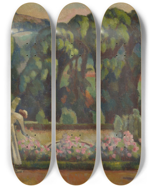 Triptych art skateboard deck of Roger Fry The Artists Garden At Durbins Guildford by Roger Fry (1866-1934)