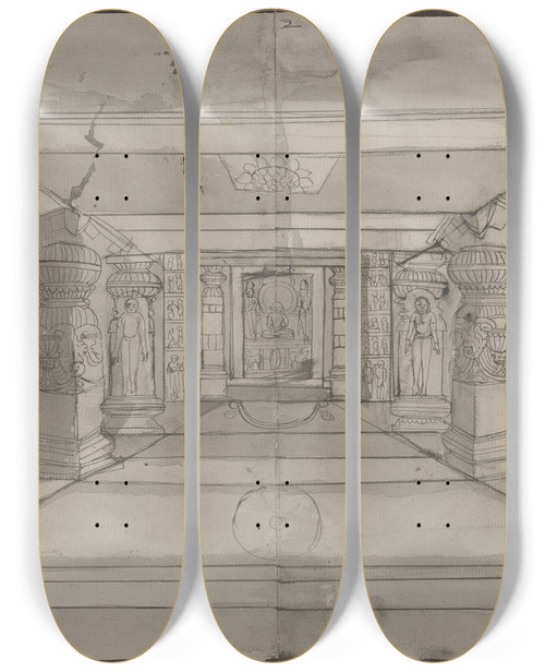 Triptych art skateboard deck of Gangaram Chintaman Tambat Paraswa Rama Sabha by Gangaram Chintaman Tambat
