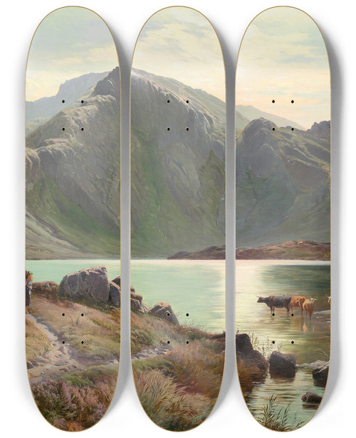 Triptych art skateboard deck of Sidney Richard Percy Llanberis North Wales by Sidney Richard Percy (1821-1886)