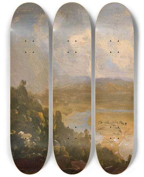 Triptych art skateboard deck of Thomas Cole Sketch For View From Mount Holyoke Northampton Massachusetts After A Thunderstorm The Oxbow by Thomas Cole (1801-1848)