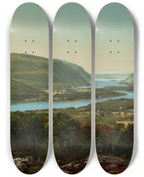 Triptych art skateboard deck of David Johnson View From Garrison West Point New York by David Johnson (1827-1908)