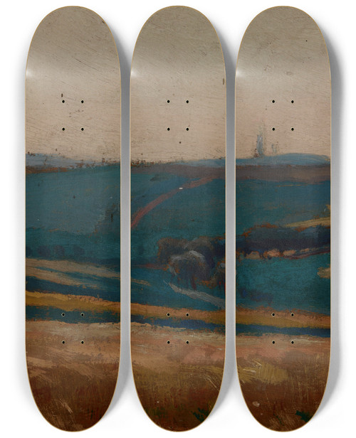 Triptych art skateboard deck of Jan Stanislawski Fieldpatches by Jan Stanislawski (1860-1907)