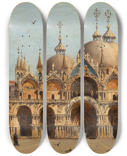 Triptych art skateboard deck of Antonietta Brandeis Venice La Facciata Della Basilica S Marco by Antonietta Brandeis (1848-1926)