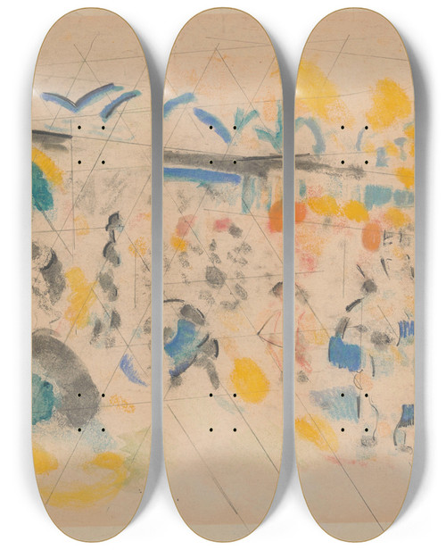 Triptych art skateboard deck of Jules Schmalzigaug A View Of Scheveningen by Jules Schmalzigaug (1882-1917)
