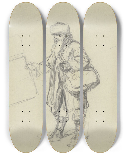 Triptych art skateboard deck of Wilhelm Amandus Beer Eines Mann Und Ein Br In Derselben Haltung by Wilhelm Amandus Beer (1837-1907)