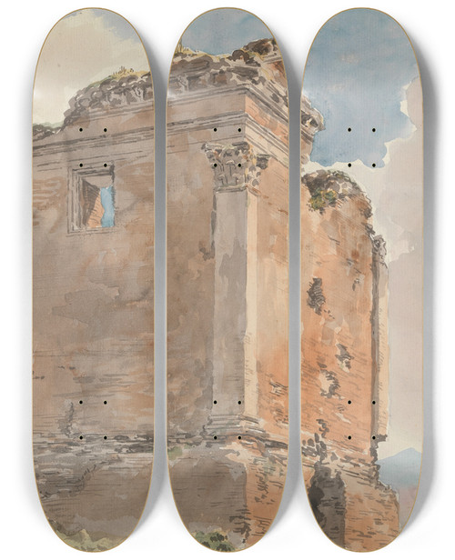 Triptych art skateboard deck of Carlo Labruzzi Sepulchre On The Via Nomentana In The Roman Campagna by Carlo Labruzzi (1748-1817)