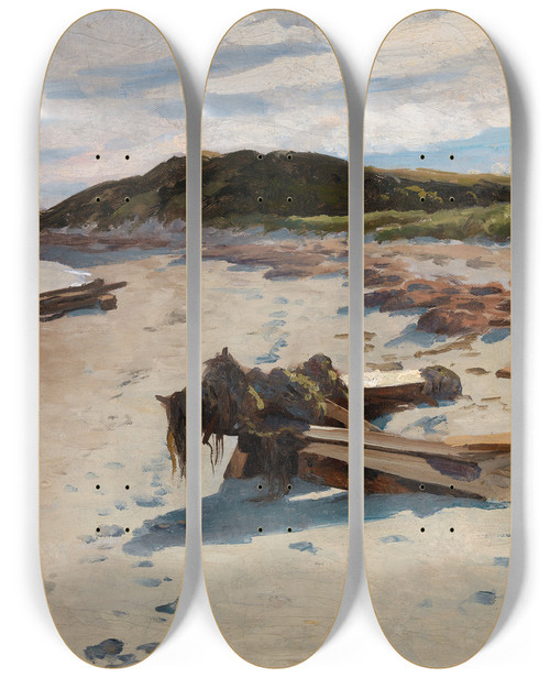 Triptych art skateboard deck of Herman Hartwich Cape Cod Beach by Herman Hartwich (1853-1926)