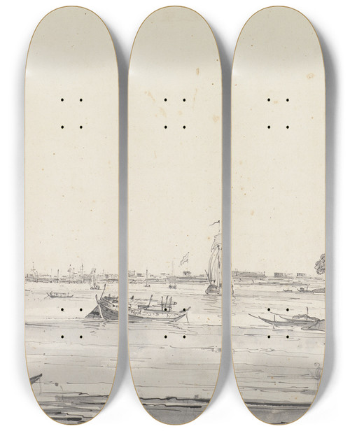 Triptych art skateboard deck of William Hodges Original Drawings For Choix De Vues De Linde And Others Pl52 by William Hodges (1744-1797)