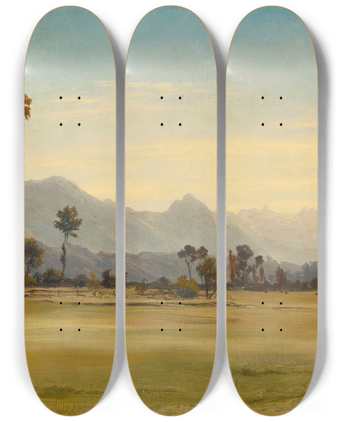 Triptych art skateboard deck of Robert Znd Blick Von Schnbhl Auf Den Vitznauerstock by Robert Zund (1827-1909)