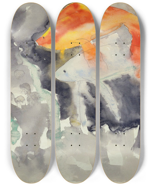 Triptych art skateboard deck of Charles Demuth Fish Series No 5 by Charles Demuth (1883-1935)