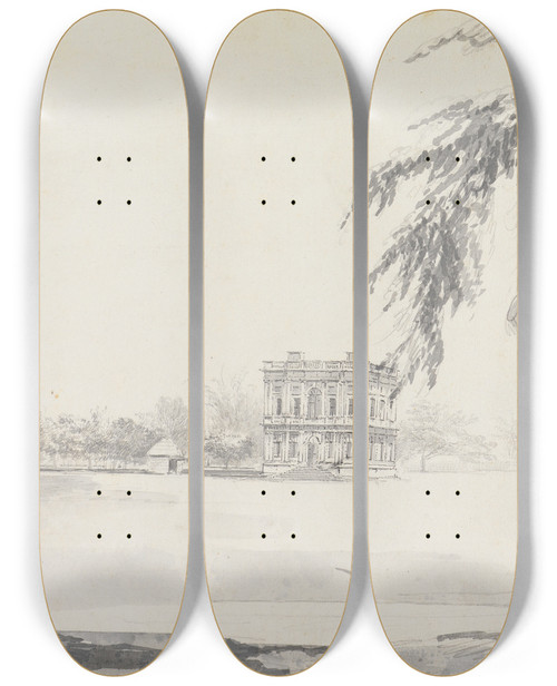 Triptych art skateboard deck of William Hodges Original Drawings For Choix De Vues De Linde And Others Pl55 by William Hodges (1744-1797)