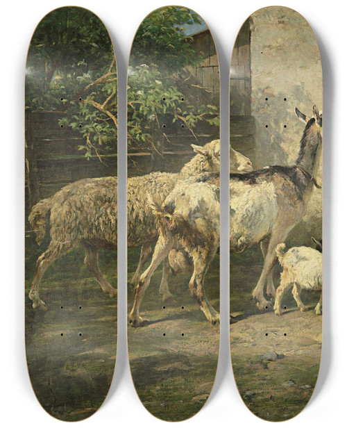 Triptych art skateboard deck of Antonis Matteo Montemezzo Feeding Time by Antonis Matteo Montemezzo (1841-1898)