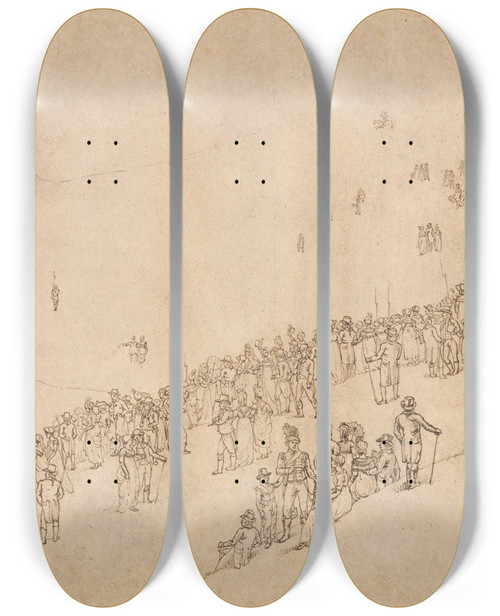 Triptych art skateboard deck of William Alexander Study For Dinner In Mote Park Maidstone After The Royal Review Of The Kentish Volunteers On 1St August 1799 by William Alexander (1767-1816)